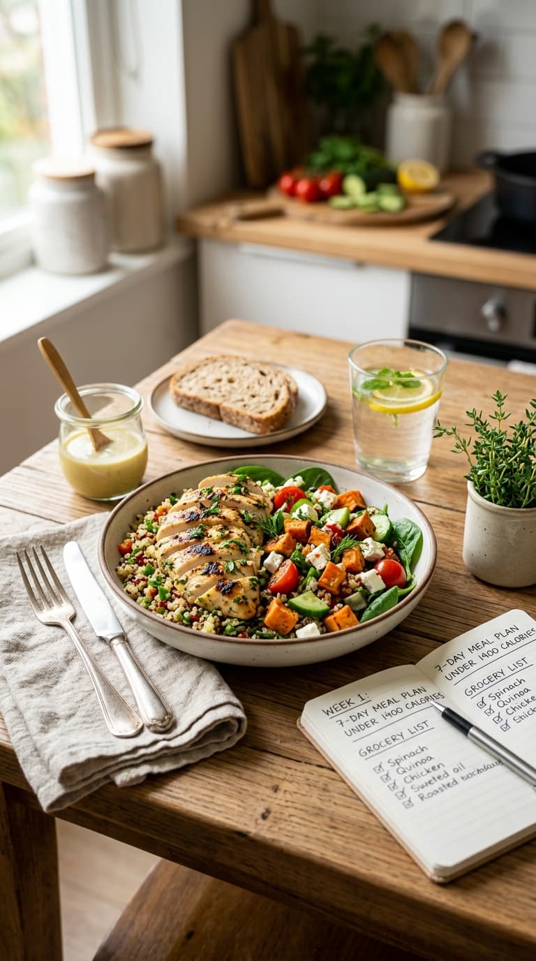 7-Day Meal Plan Under 1400 Calories + Free Grocery List